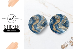 Blue And Gold Marble Abstract Art Round Sticker Product Image 1
