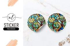 Stained Glass Flower Design Round Sticker Png Product Image 1
