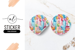 Watercolor Birthday Cupcakes And Balloons Round Sticker Png Product Image 1