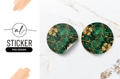 Emerald Green And Gold Floral Round Sticker Png Product Image 1