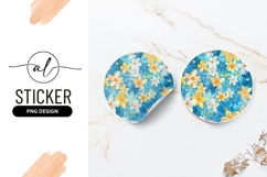 Floral Round Sticker Png Blue Yellow White Flowers Product Image 1