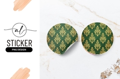 Green And Gold Damask Pattern Round Sticker Png Product Image 1