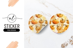 Watercolor Pumpkins Seamless Pattern Round Sticker Png Product Image 1