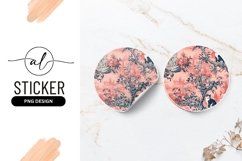 Cats And Asian Landscape Pink Round Sticker Product Image 1