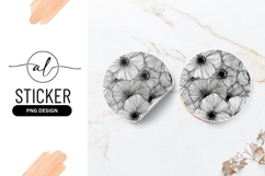 Black And White Floral Circle Round Sticker Png Product Image 1