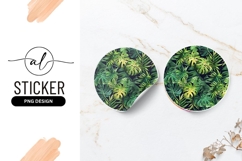 Tropical Leaves Watercolor Round Sticker Png Design Product Image 1