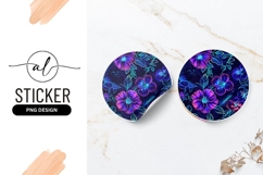 Neon Flower Pattern Dark Background Round Sticker Png Product Image 1