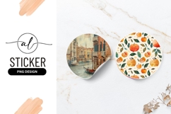 Watercolor Apple And Leaves Round Sticker Png Product Image 1