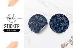 Dark Blue Floral Pattern Round Sticker Png Product Image 1