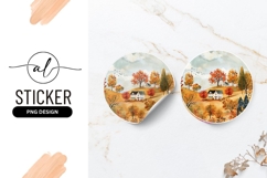 Autumn Landscape With House Illustration Round Sticker Png Product Image 1