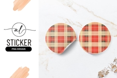 Red Cream And Black Plaid Pattern Round Sticker Product Image 1