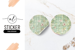 Floral And Plaid Round Sticker Png Graphic Product Image 1