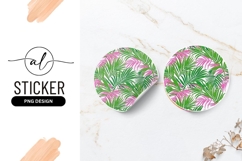Pink And Green Palm Leaves Pattern Round Sticker Product Image 1