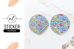 Colorful Hearts On Blue Round Sticker Png Product Image 1