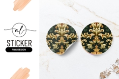 Golden Floral Ornament Round Sticker Png Design Product Image 1