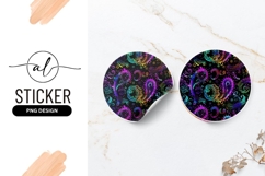 Colorful Paisley Pattern On Black Round Sticker Png Product Image 1