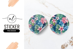 Watercolor Tropical Flowers And Leaves Round Sticker Png Product Image 1