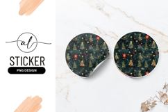 Watercolor Christmas Trees Stars Round Sticker Png Product Image 1