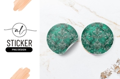 Teal Floral Damask Silver Round Sticker Png Product Image 1