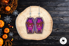 Bat Coffin Halloween Earrings | Spooky Dangle Earrings SVG Product Image 3