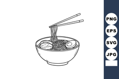 Ramen noodle bowl with chopsticks and egg black and white li Product Image 1