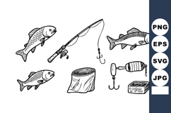 Fishing rod with fish and tackle box vector illustration in Product Image 1