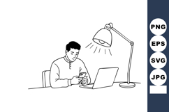 Man working at desk with laptop and mobile phone under adjus Product Image 1