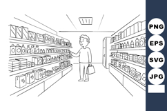 Man shopping in grocery store aisle with shelves stocked wit Product Image 1