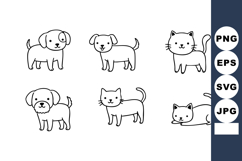 Cute dog and cat cartoon line art vector illustrations in si Product Image 1