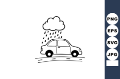 Car under rain cloud simple black line drawing vector illust Product Image 1