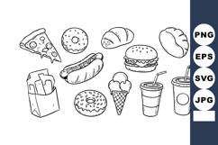 Fast food items pizza burger hot dog ice cream and drinks si Product Image 1
