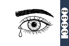 Human eye with tear drop detailed black and white vector ill Product Image 1