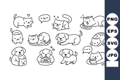 Cute black and white doodle style cats and dogs vector illus Product Image 1