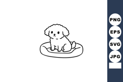 Cute small dog sitting on pet bed simple black and white vec Product Image 1