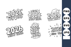 Hand-drawn 2026 New Year celebration text designs with festi Product Image 1