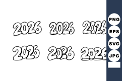 Hand-drawn 2026 Year Numbers Set in Black Outline Vector Ill Product Image 1
