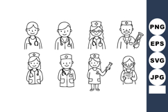 Medical professionals line art icons set with doctors nurses Product Image 1