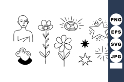 Abstract human figure flower and star shapes simple black li Product Image 1