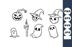 Halloween spooky ghost pumpkin witch hat candle tombstone ve Product Image 1