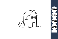 Simple small house with shrub and grass black line art vecto Product Image 1