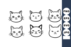 Cat Faces Various Expressions Vector Line Art Illustration B Product Image 1