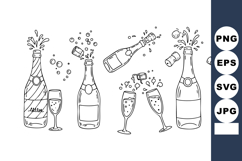 Champagne bottles and glasses popping with corks and bubbles Product Image 1