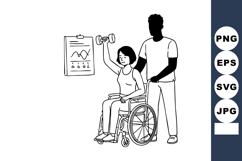Woman exercising with dumbbell in wheelchair assisted by man Product Image 1