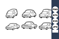 Hand-drawn black and white vintage car illustrations set col Product Image 1