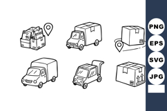 Delivery trucks and packages with location markers vector il Product Image 1