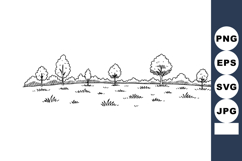 Line art of diverse trees and bushes in natural landscape ve Product Image 1