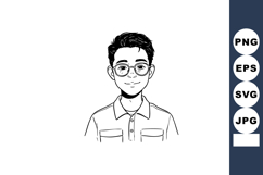Young man wearing glasses with short hair simple vector line Product Image 1
