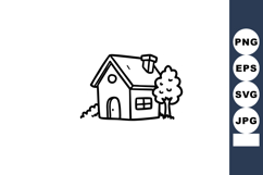 Small simple house with chimney and tree vector illustration Product Image 1