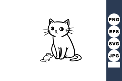 Cat and Mouse Simple Black Line Art Vector Illustration Play Product Image 1