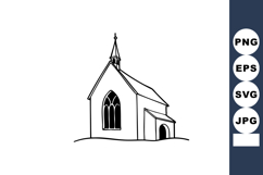 Small church building with pointed steeple and arched window Product Image 1